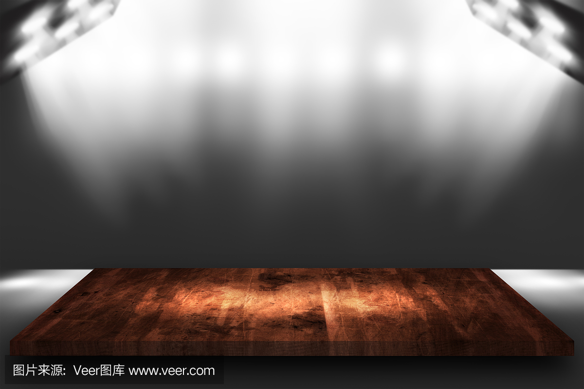 空木桌与背景模糊灰色散景背景,可用于展示您的产品